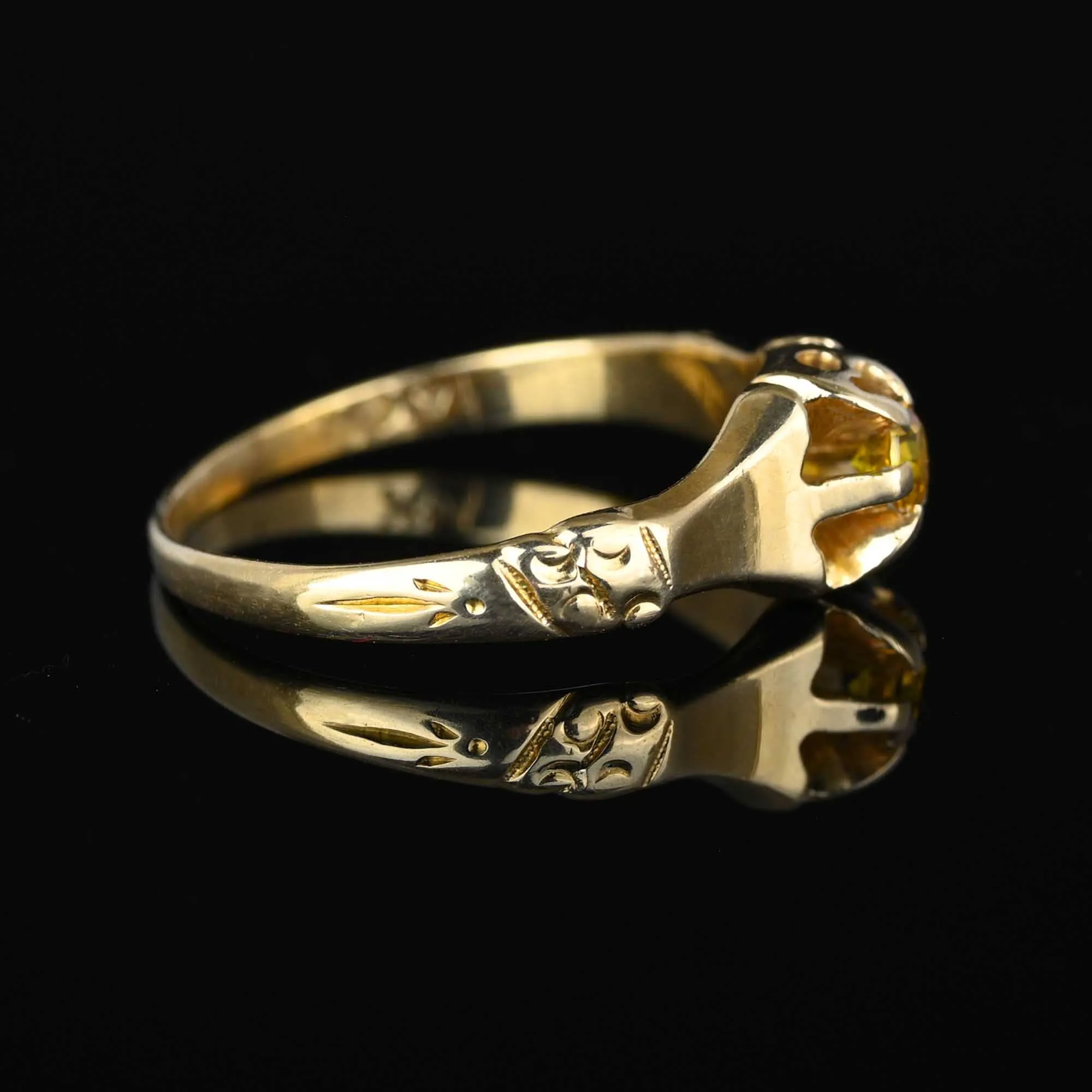 Antique Edwardian Belcher Citrine Ring in 14K Gold