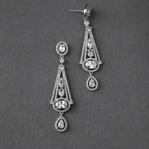 Art Deco Inspired Oval Drop CZ Earrings