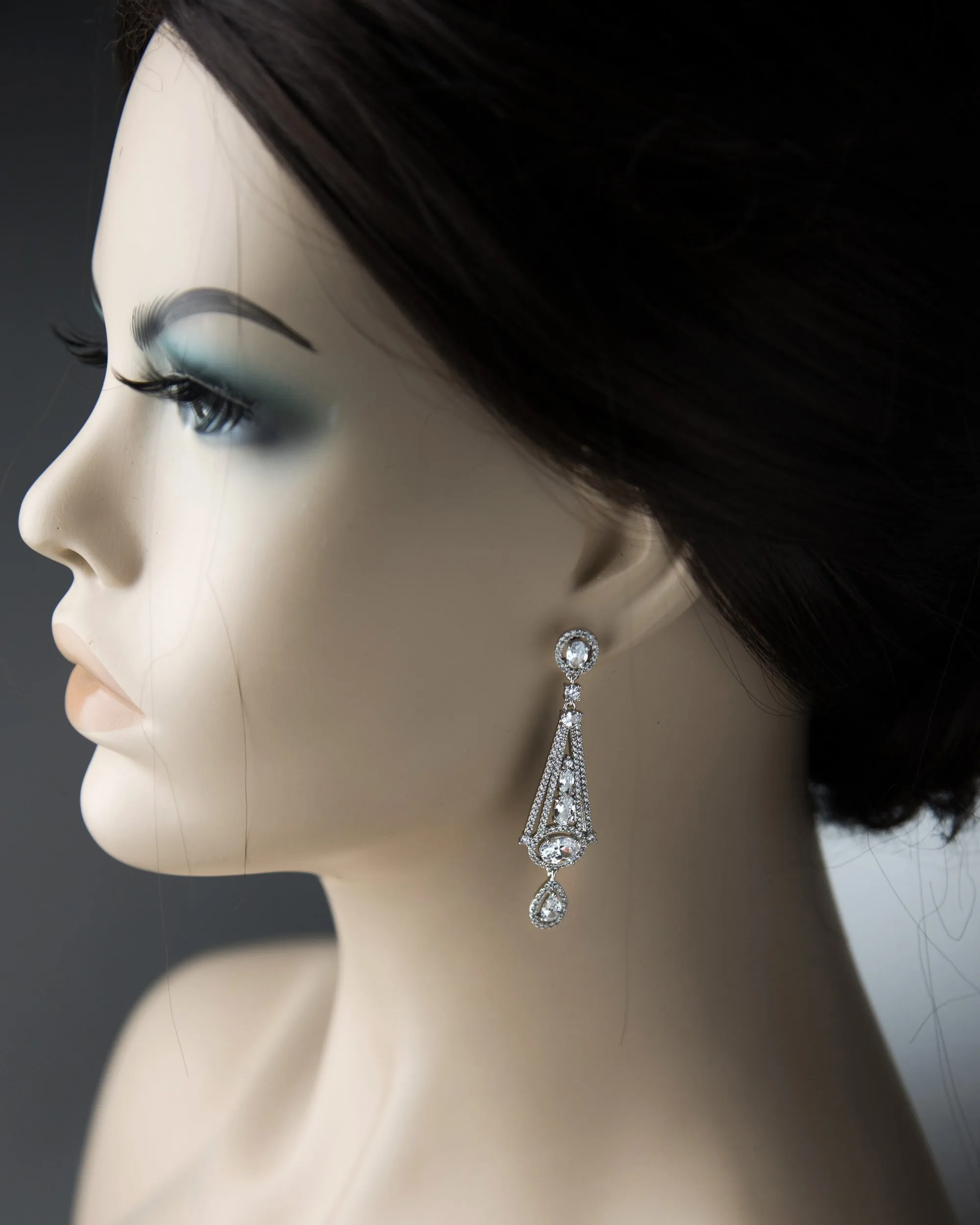 Art Deco Inspired Oval Drop CZ Earrings