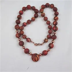 Artisan Beaded Necklace in Rose & Brown Swirled Handmade Beads