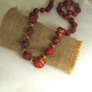 Artisan Beaded Necklace in Rose & Brown Swirled Handmade Beads