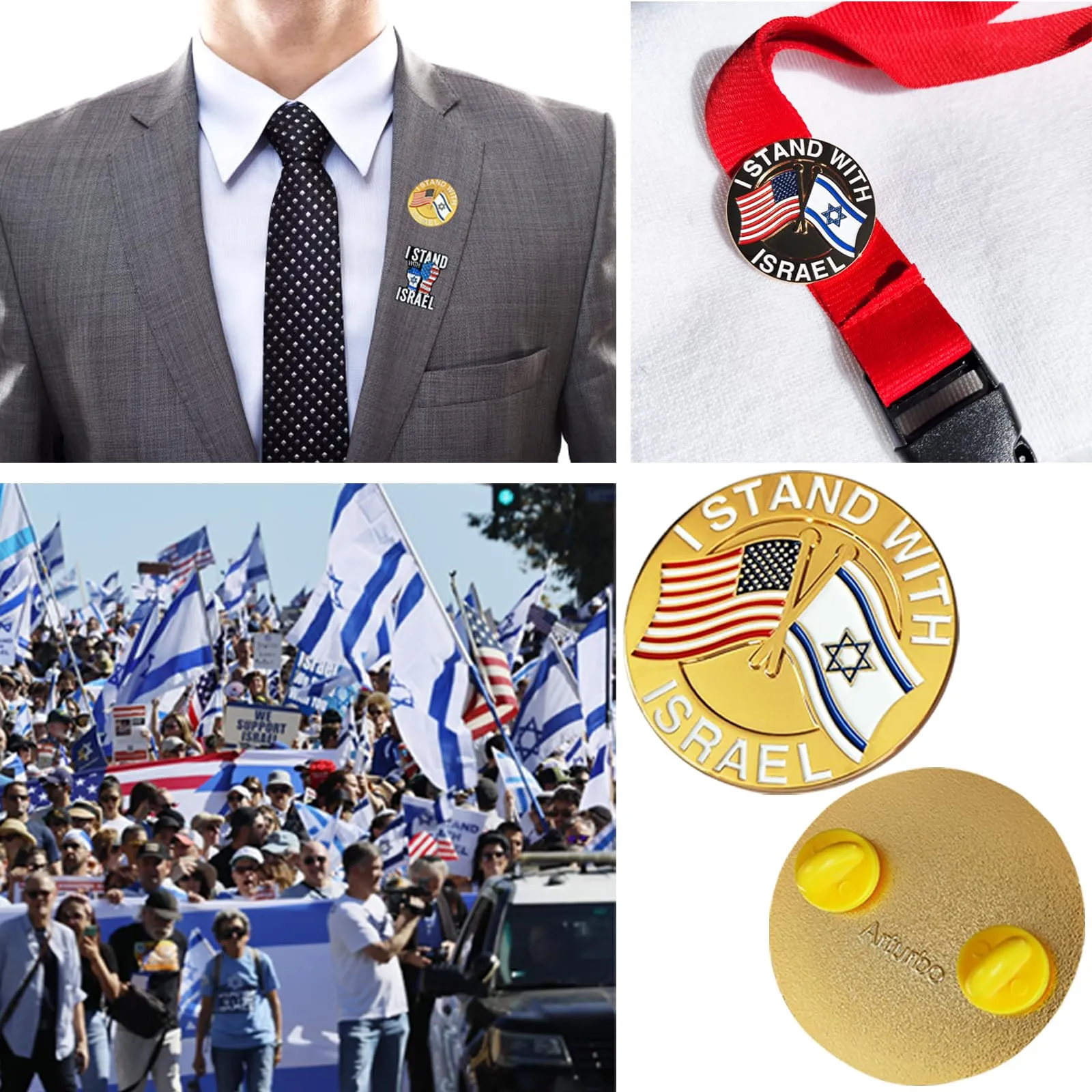 Arturbo for Israel Flag Lapel Pin National American Friendship US USA Israeli Crossed Enamel Pins Flag Badges Souvenir Metal Patriotic for Jewish Gifts Decoration Men Women Boys Hats Suit Backpack Jackets I STAND WITH ISRAEL