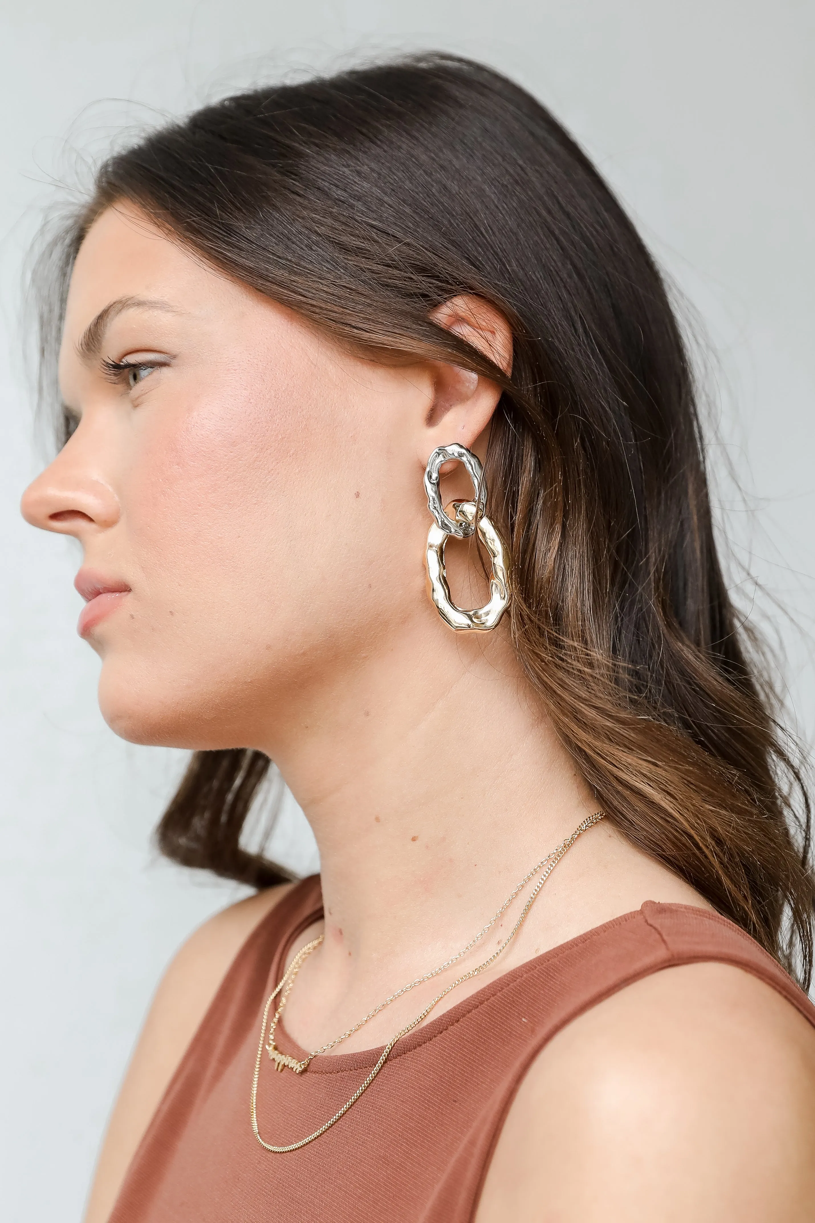 Aspen Gold Hammered Chainlink Drop Earrings