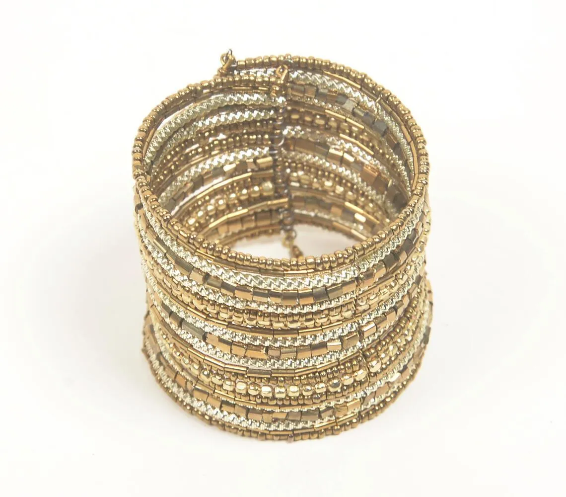 Beaded & Golden-Toned Iron Stacked Bracelet