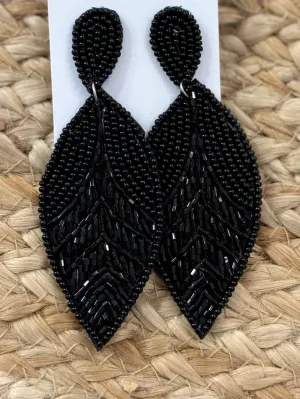 Beaded Leaf Earrings in Black