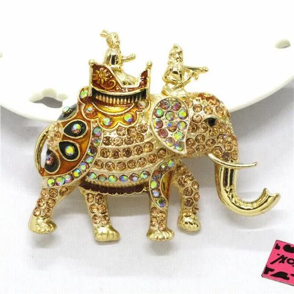 Betsey Johnson Elephant Multi-Color Crystal Gold Brooch Pin