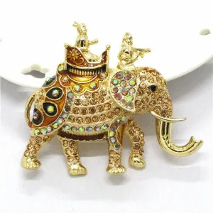 Betsey Johnson Elephant Multi-Color Crystal Gold Brooch Pin