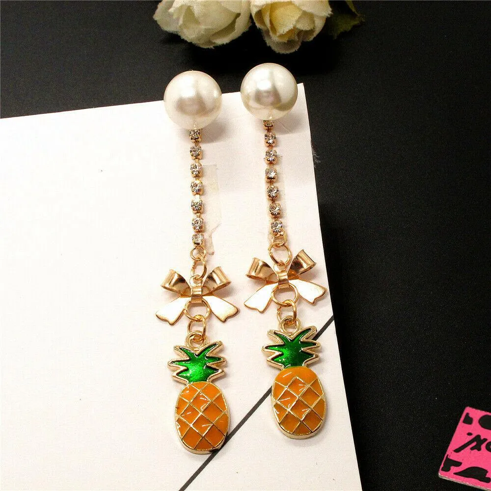 Betsey Johnson Pineapple Faux Pearl Rhinestone Earrings