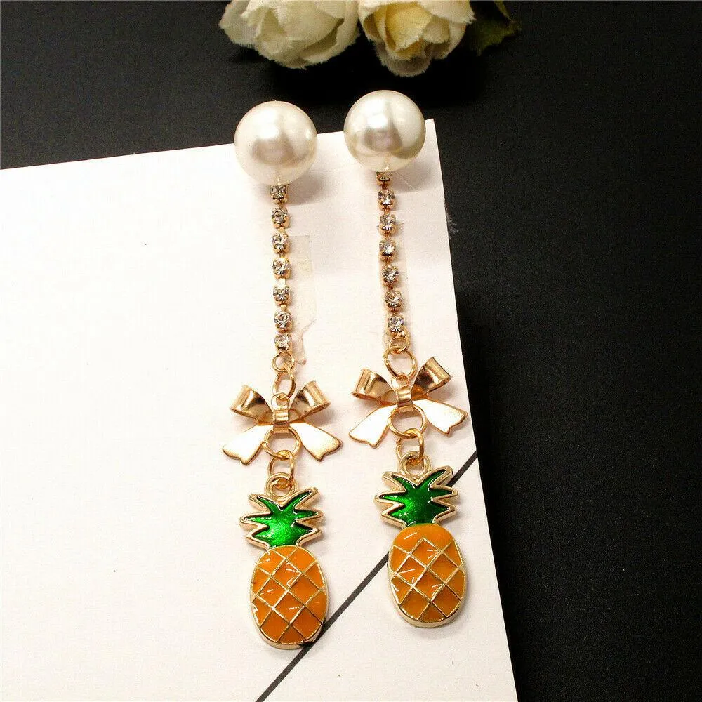 Betsey Johnson Pineapple Faux Pearl Rhinestone Earrings