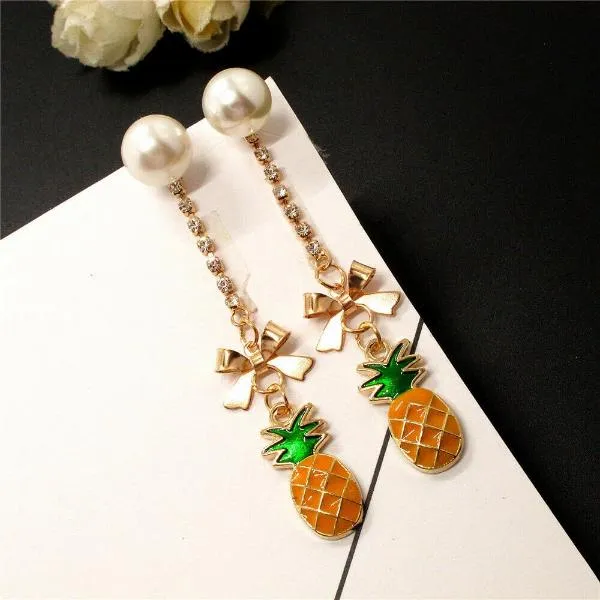 Betsey Johnson Pineapple Faux Pearl Rhinestone Earrings