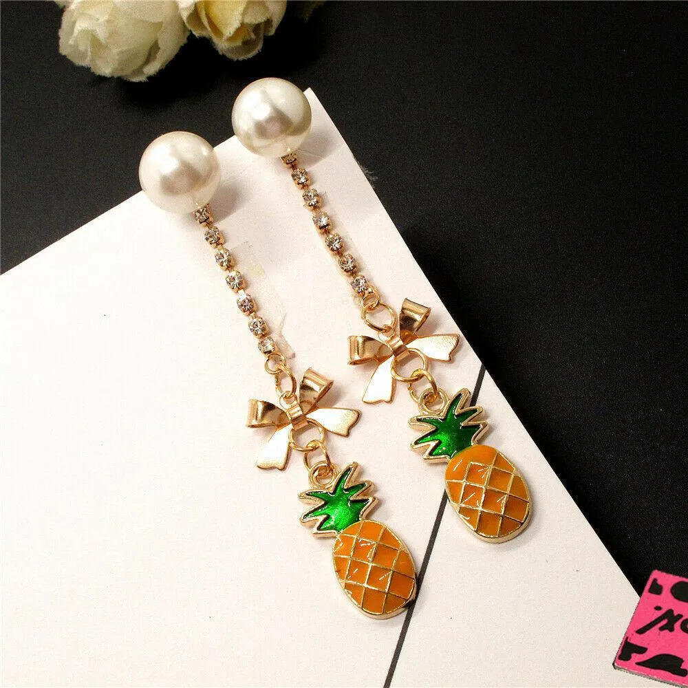 Betsey Johnson Pineapple Faux Pearl Rhinestone Earrings