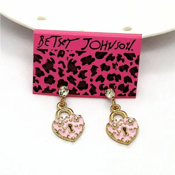 Betsey Johnson Pink Heart with Lock Rhinestone Earrings