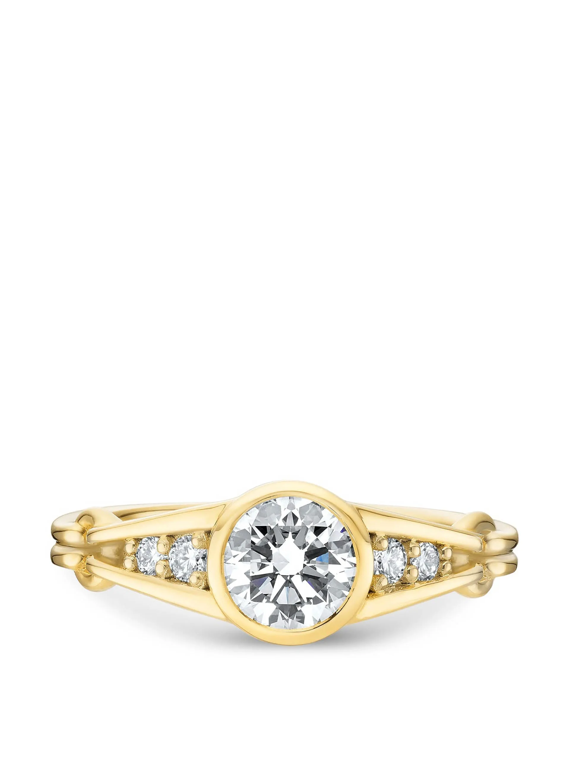 Bezel set brilliant cut ring with double ridged band