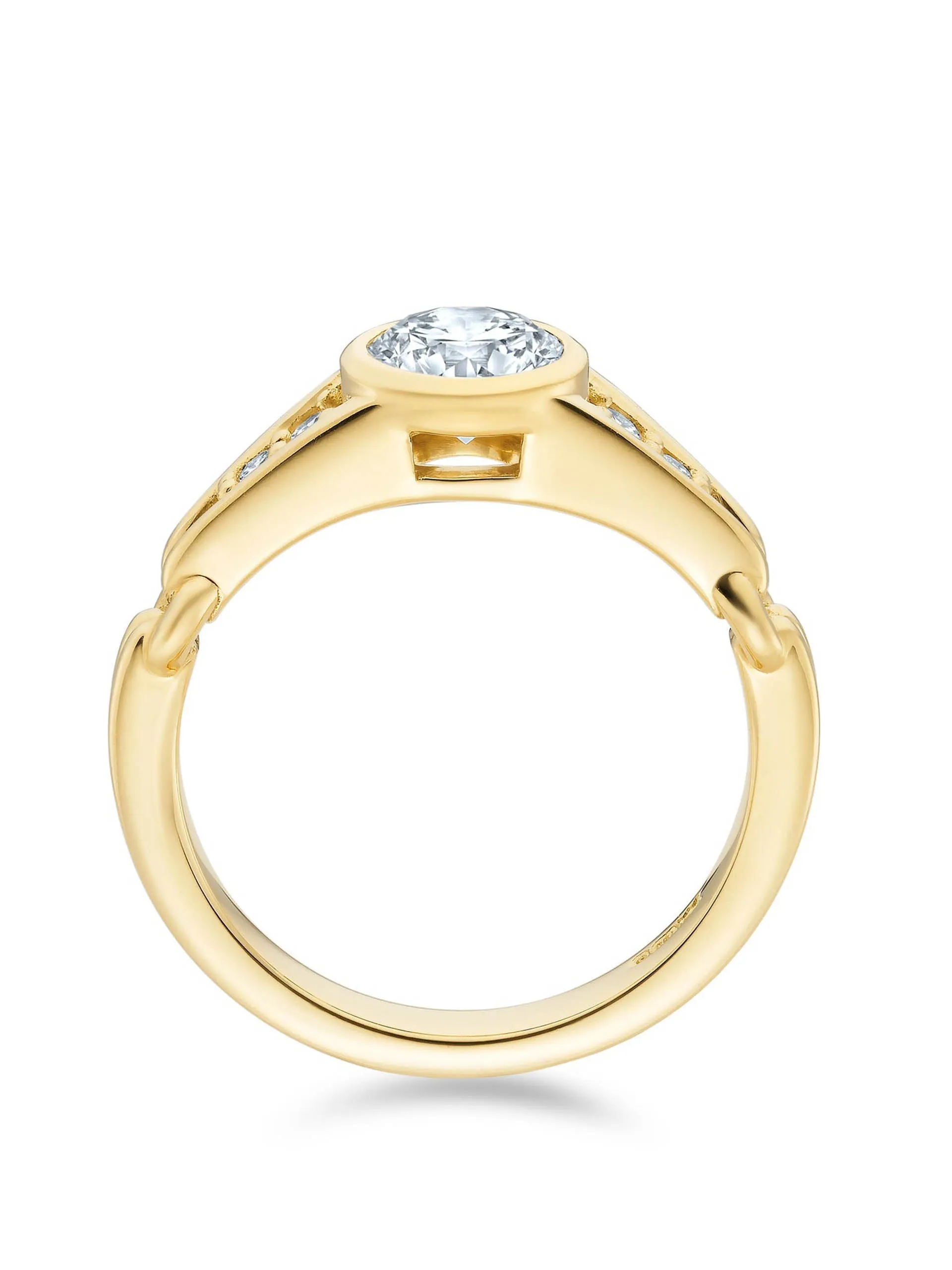 Bezel set brilliant cut ring with double ridged band