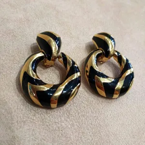 Black Gold Enamel Ciner Earrings