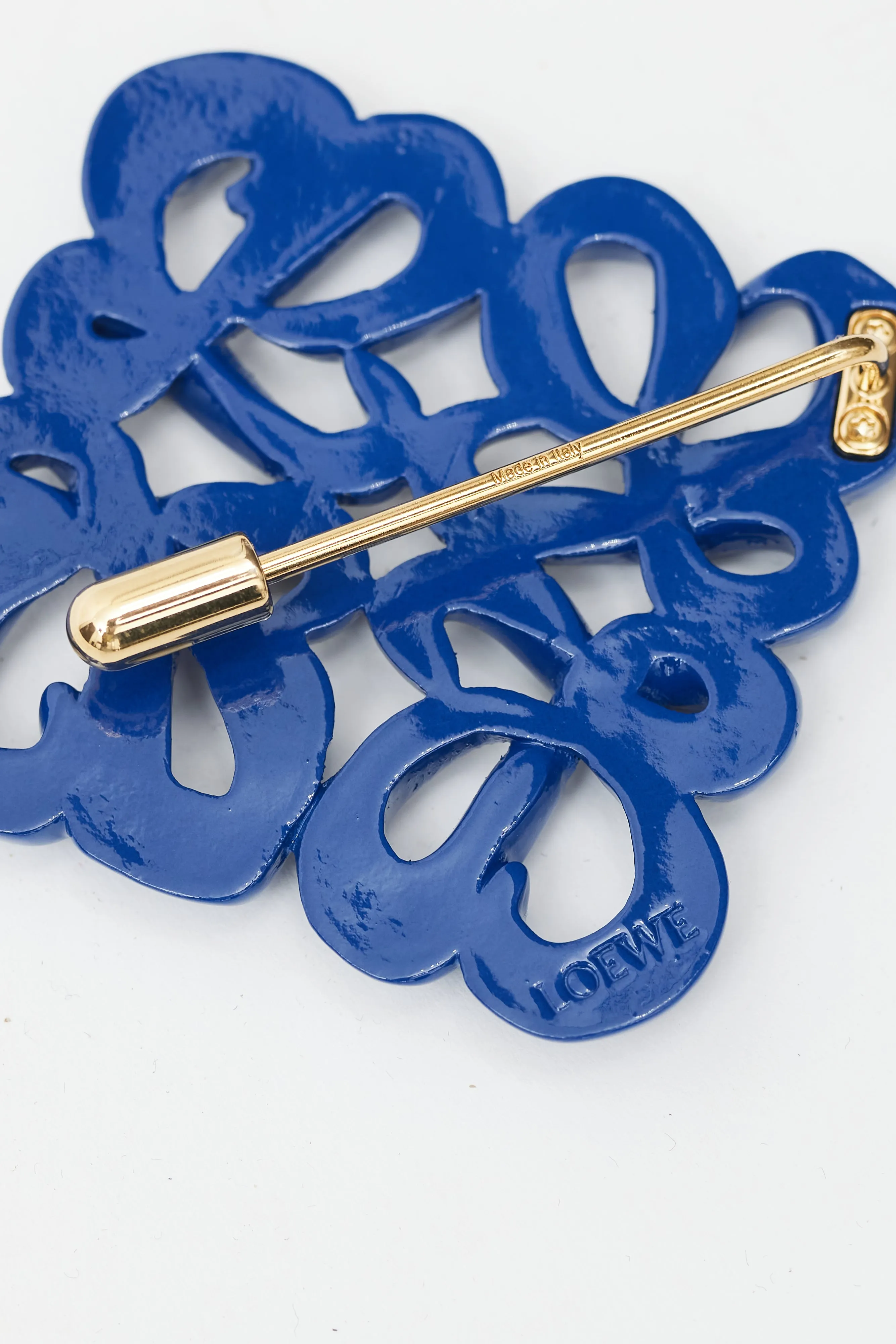 Blue & Gold Enamel Anagram Logo Brooch