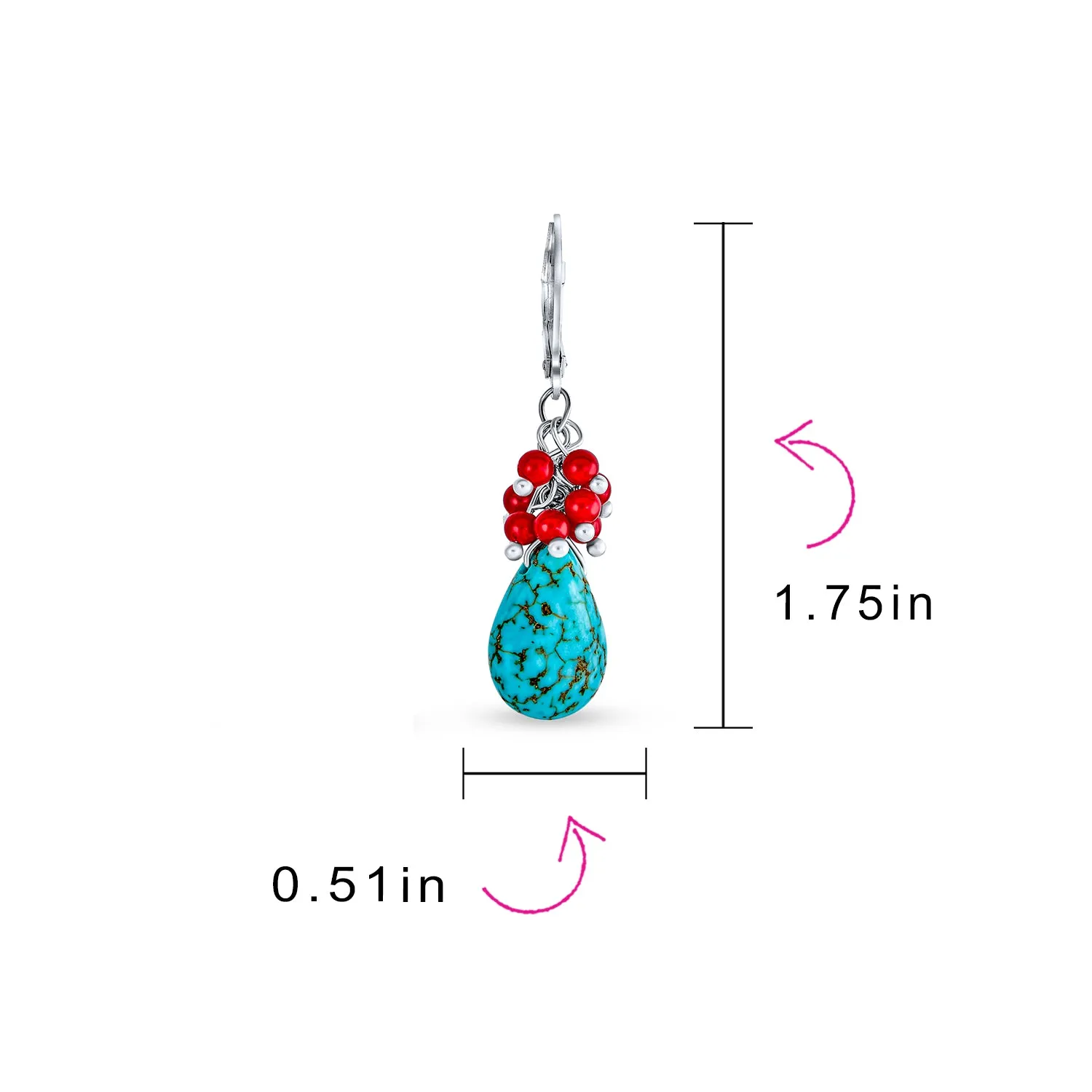 Blue Turquoise Teardrop Drop Bead Dangle Western Earrings Silver