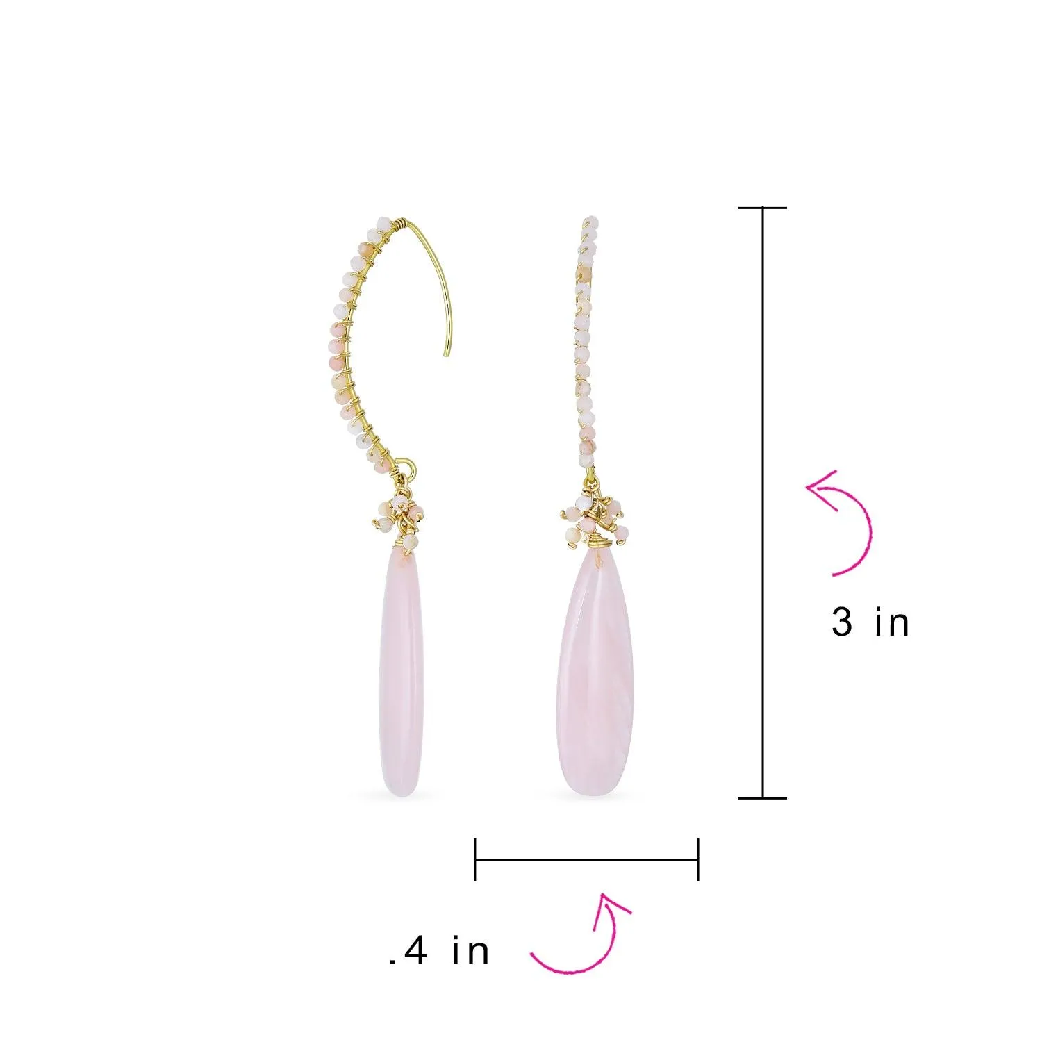 Boho Gemstone Cluster Bead Long Teardrop Dangle Earrings Gold Plated