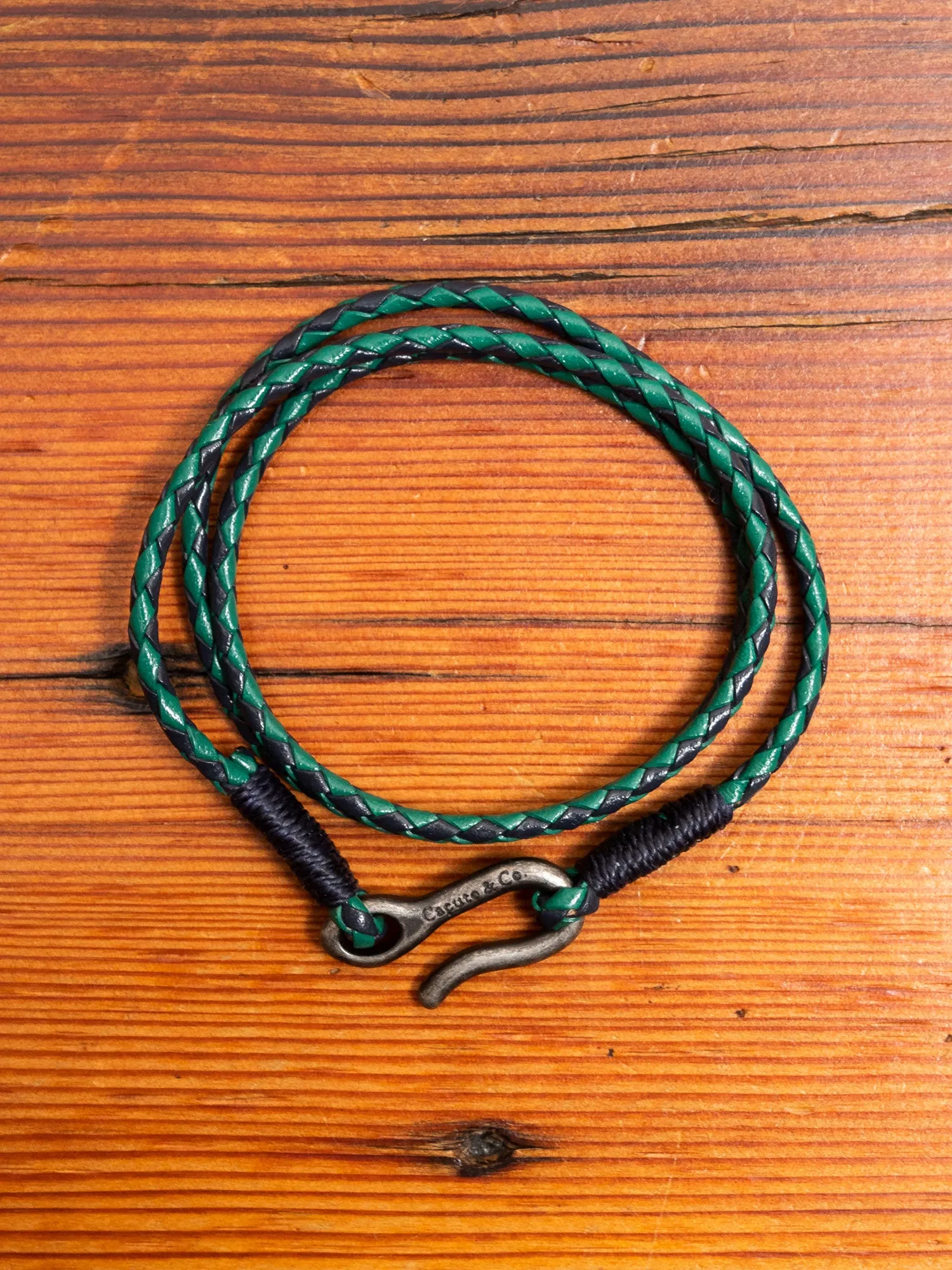 Braided Leather Triple Wrap Bracelet in Green Combo