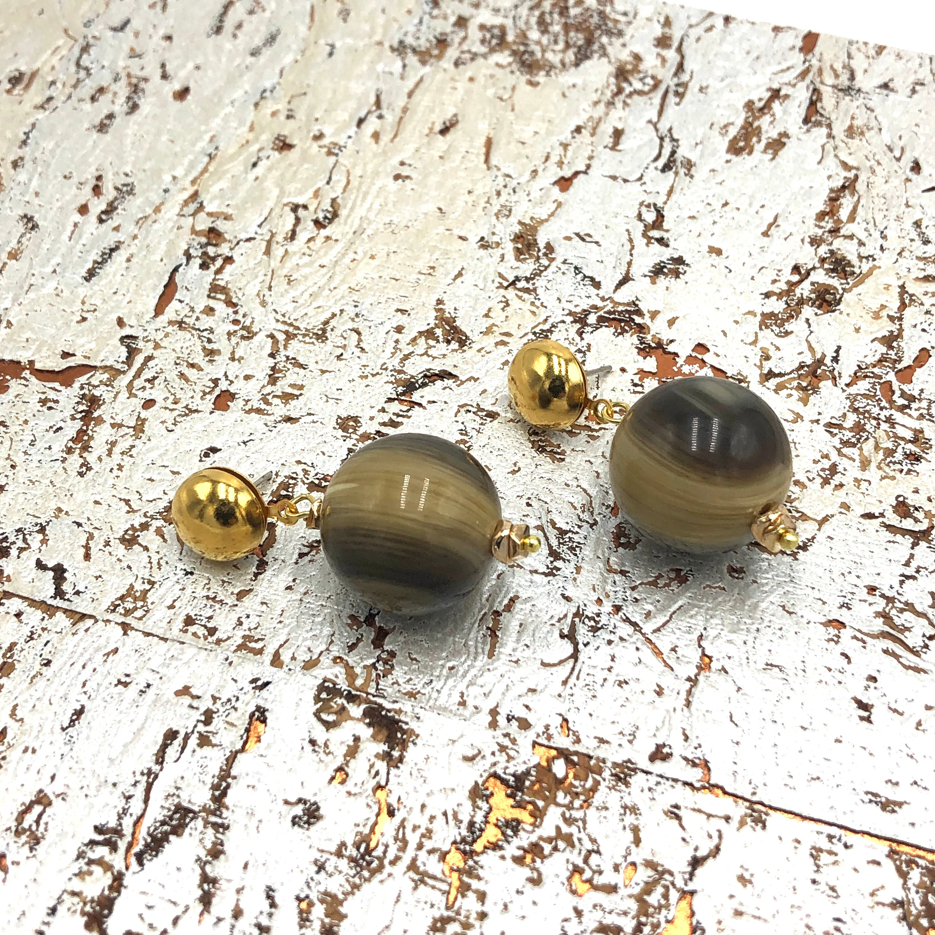 Burl on Stud Drop Earrings