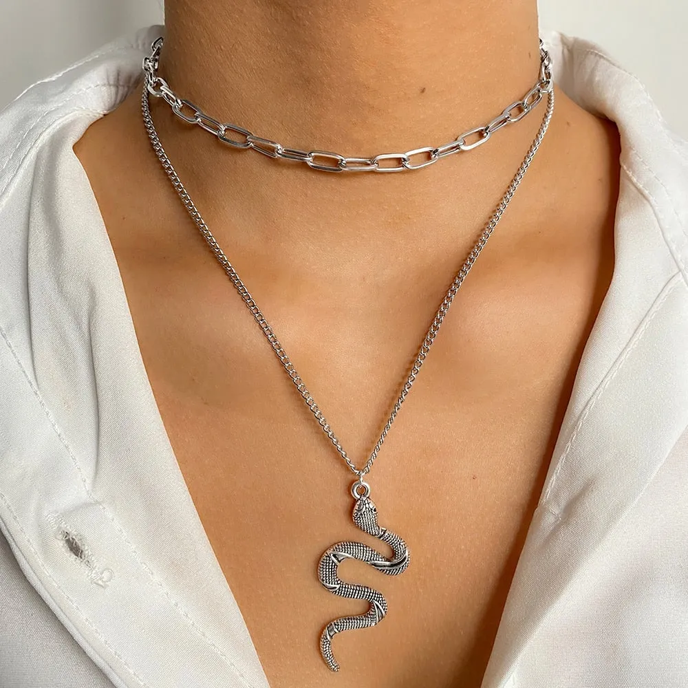 Carved Coin Pendant Necklace with Thick Chain