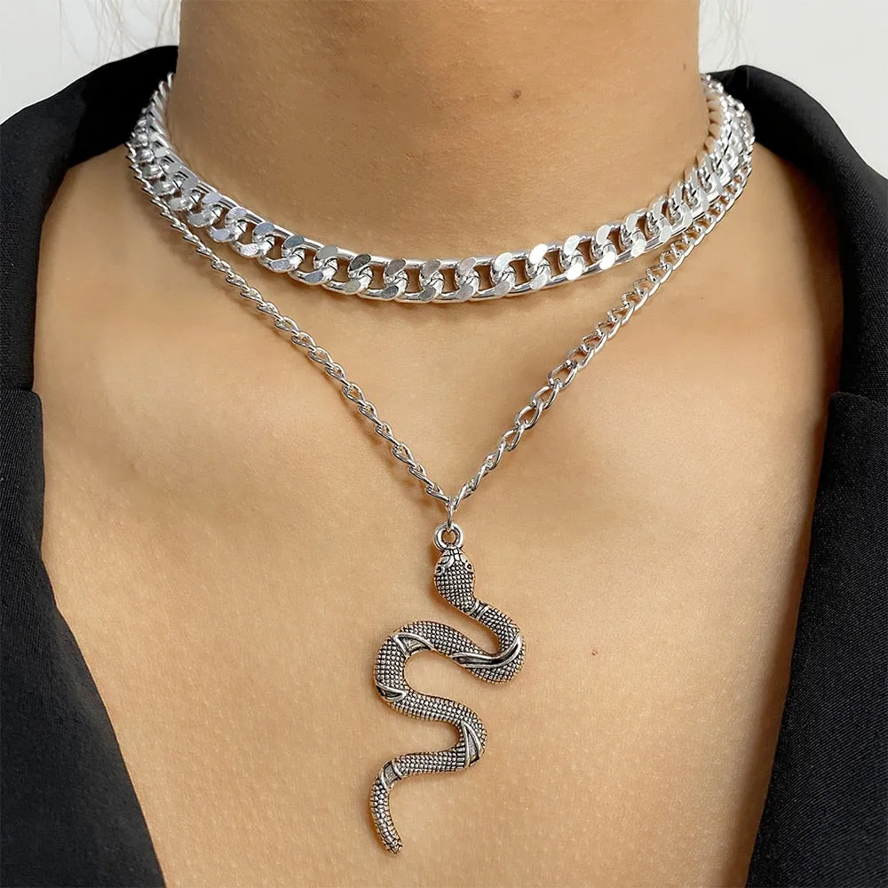 Carved Coin Pendant Necklace with Thick Chain