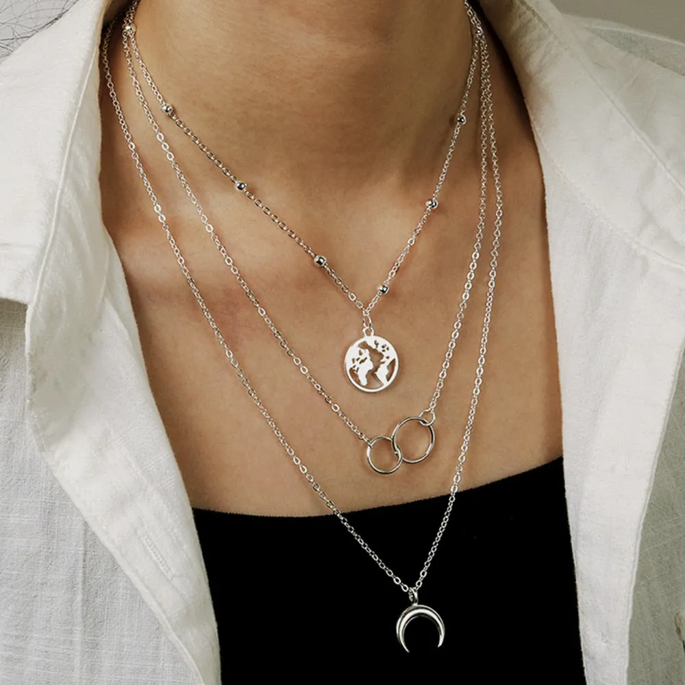 Carved Coin Pendant Necklace with Thick Chain