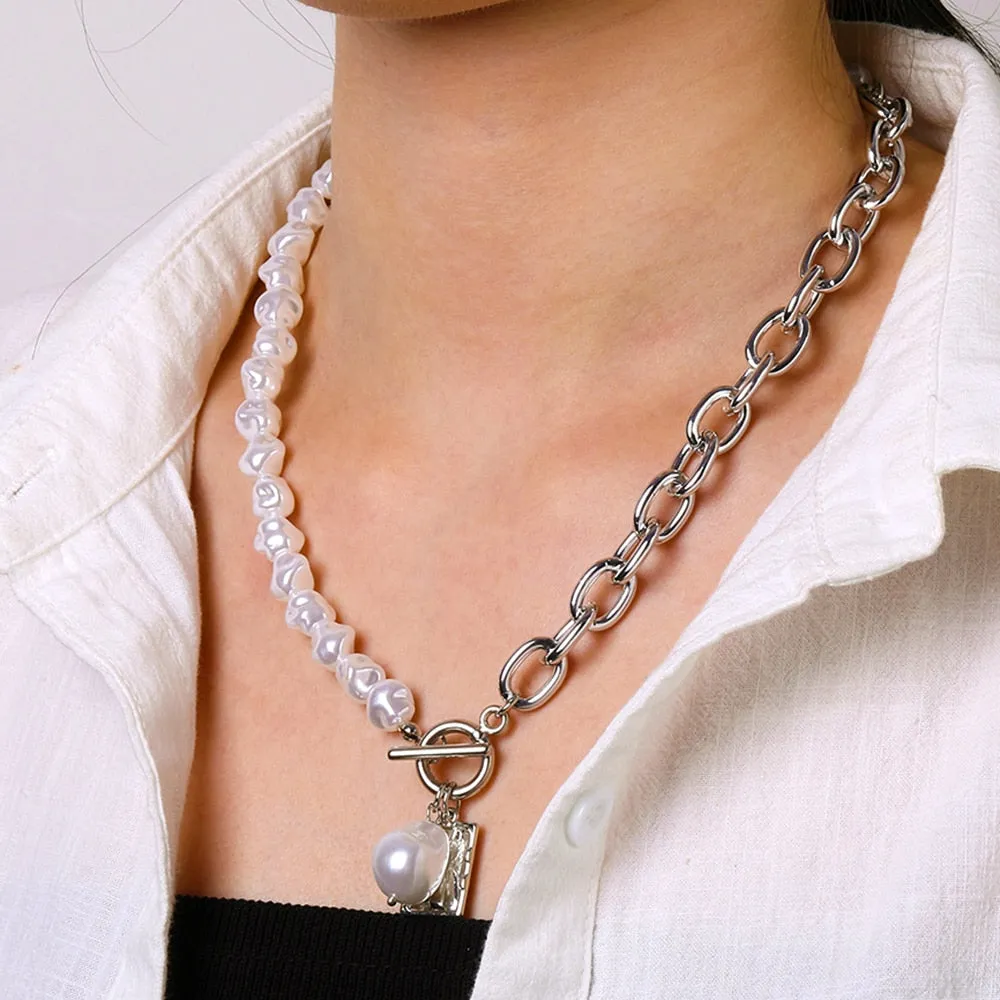 Carved Coin Pendant Necklace with Thick Chain