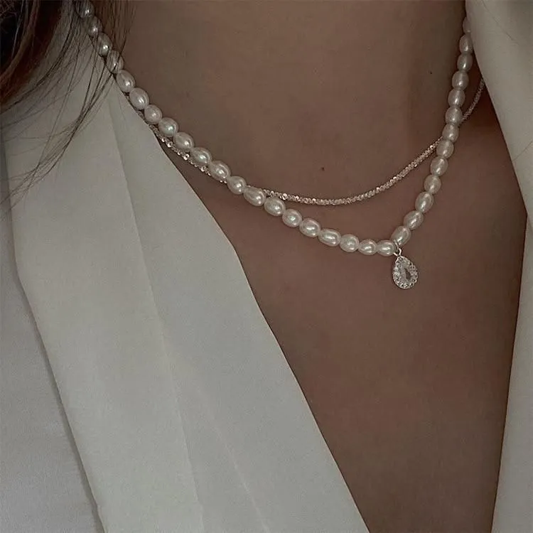 Charm Jewelry Fashion Wedding Party Pearl Double Layers Choker Necklace For Women 2021 New Jewelry Elegant Collares Gifts