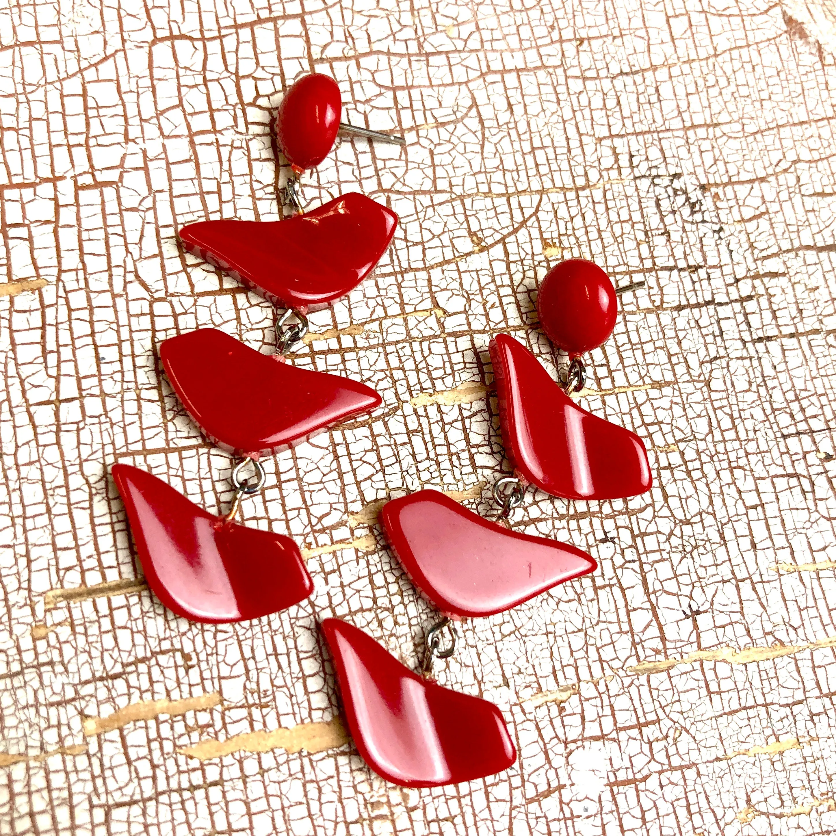 Cherry Red Love Bird Statement Earrings