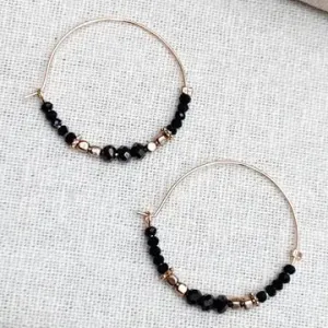 Chic Gold & Black Crystal Beaded Hoop Earrings