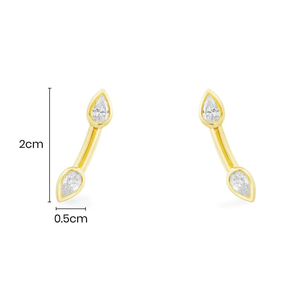 Climber Earrings with Pear - Yellow Silver