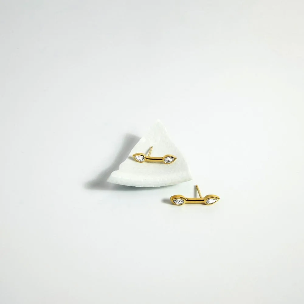 Climber Earrings with Pear - Yellow Silver