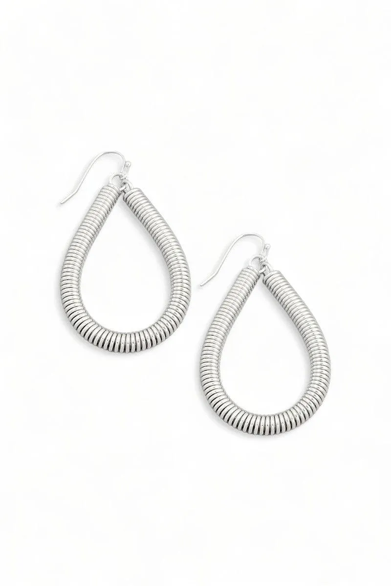 Coil Spring Teardrop Wire Hoop Earrings