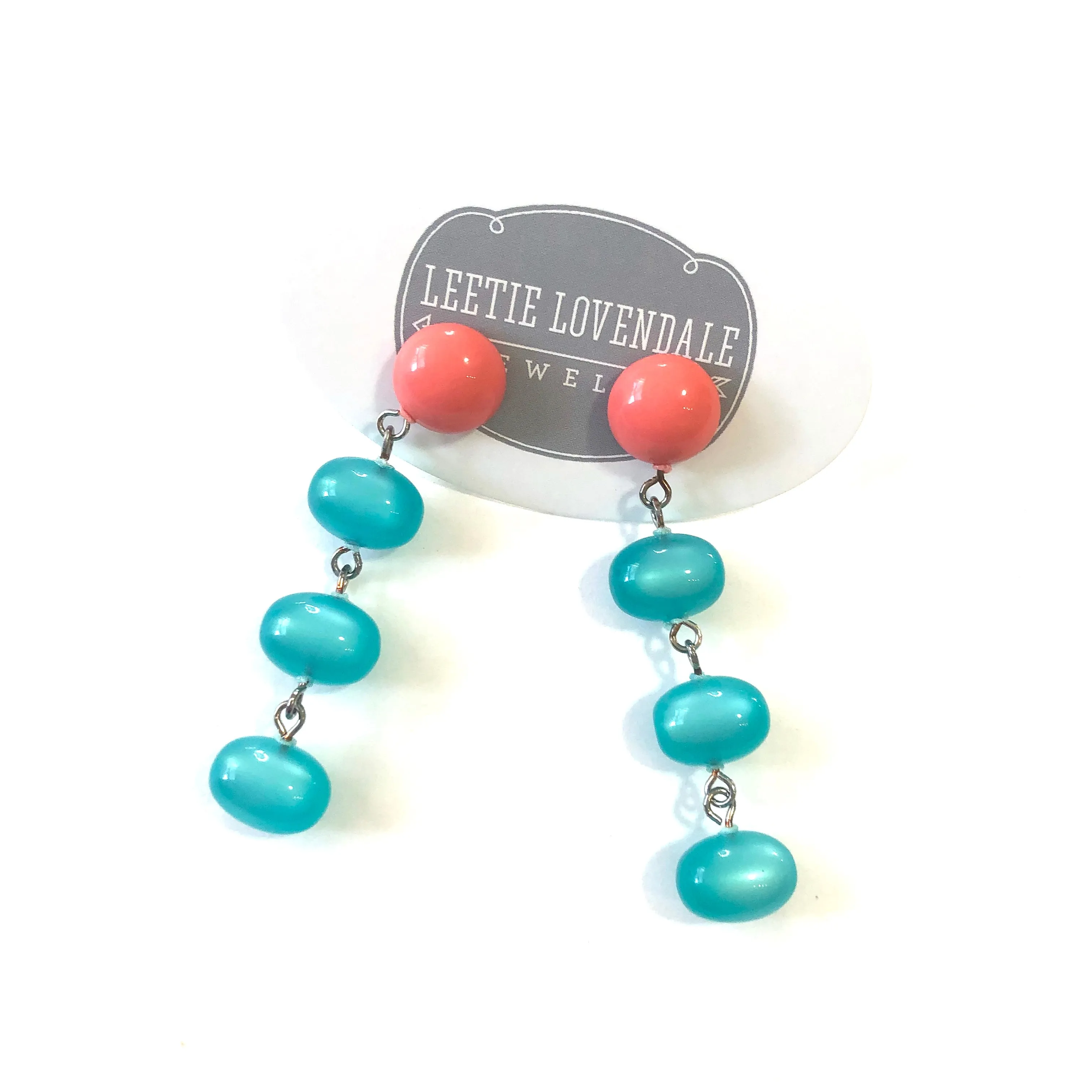 Coral & Teal Moonglow Fish Scale Earrings