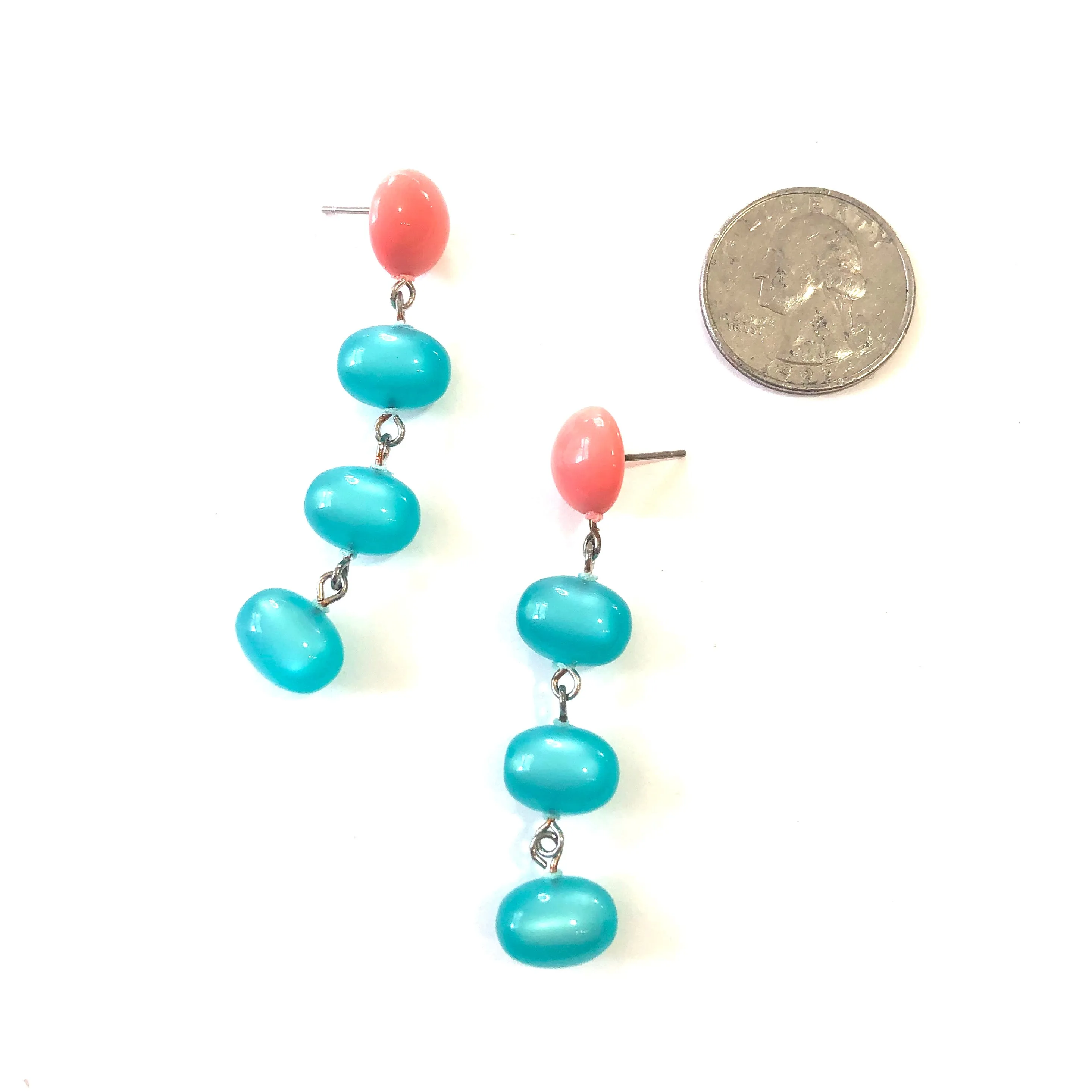 Coral & Teal Moonglow Fish Scale Earrings