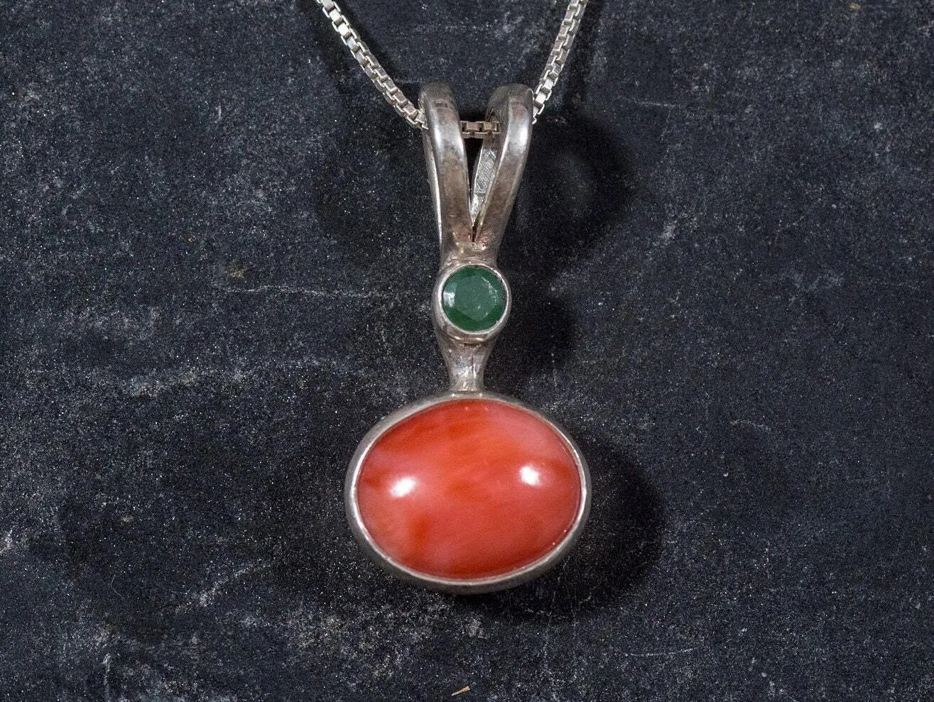 Coral Necklace - Natural Coral Necklace - Red Oval Silver Pendant