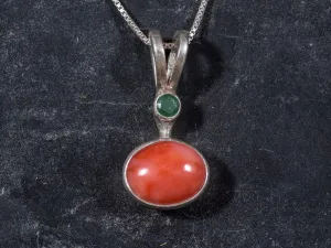 Coral Necklace - Natural Coral Necklace - Red Oval Silver Pendant