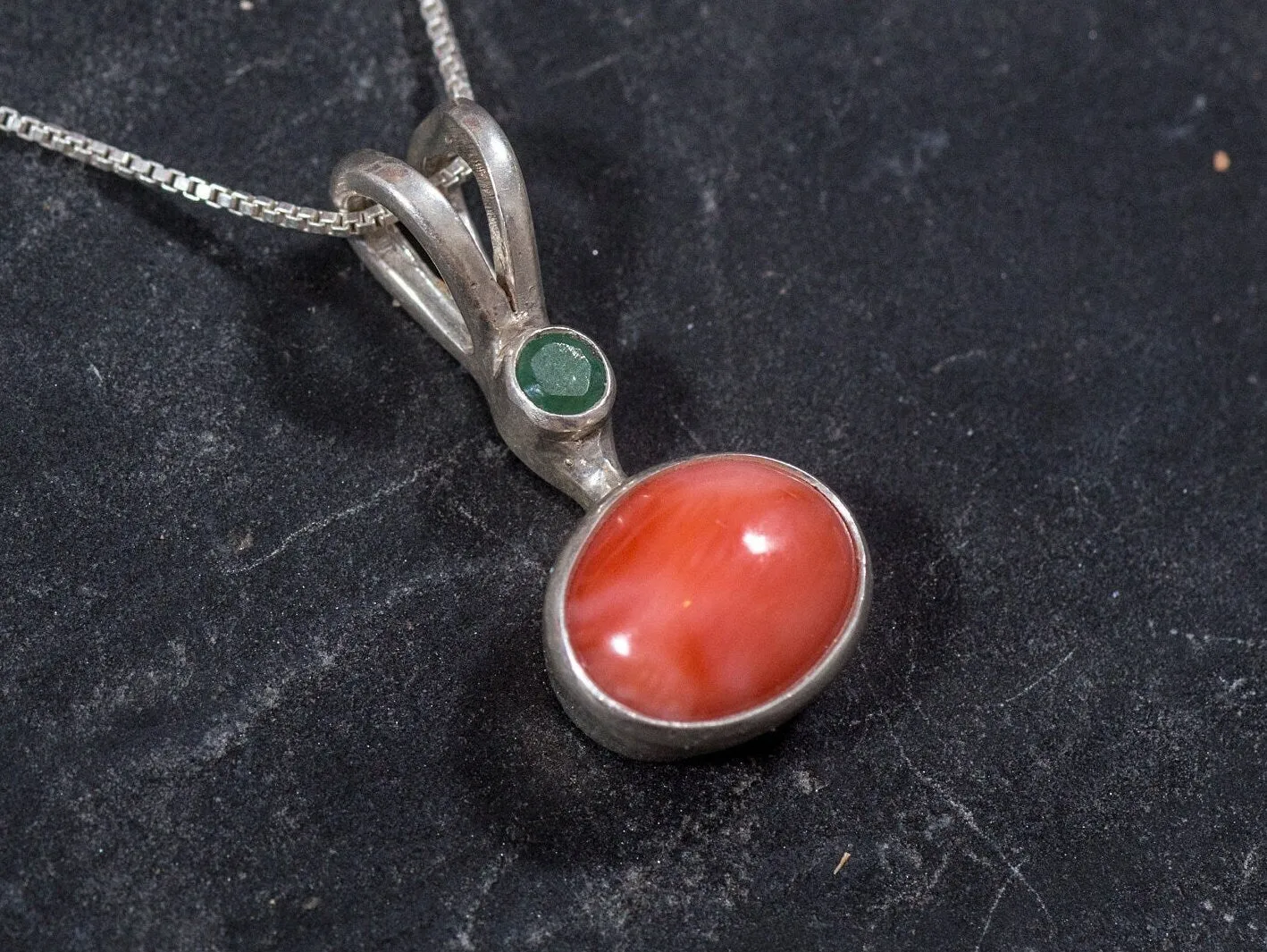 Coral Necklace - Natural Coral Necklace - Red Oval Silver Pendant