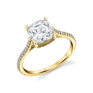 Cushion Cut Classic Hidden Halo Engagement Ring - Steffi 18k Gold Yellow