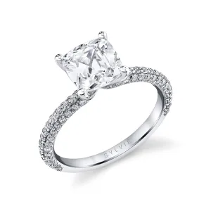 Cushion Cut Classic Pave Engagement Ring - Braylin 14k Gold White