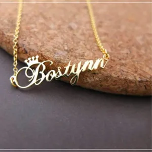 Custom Crown Name Necklace Gold Stainless Steel