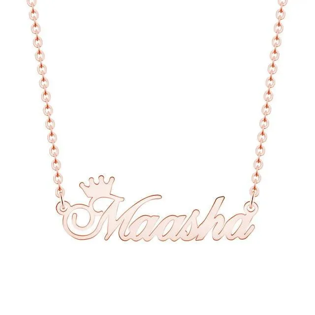 Custom Crown Name Necklace Gold Stainless Steel