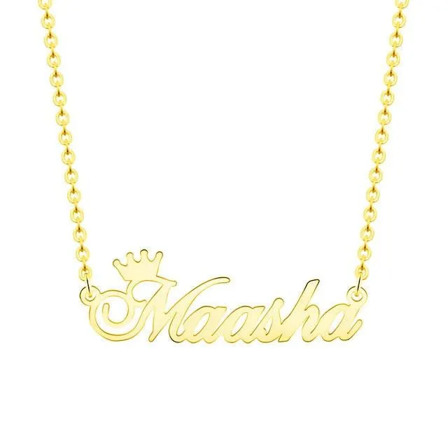 Custom Crown Name Necklace Gold Stainless Steel