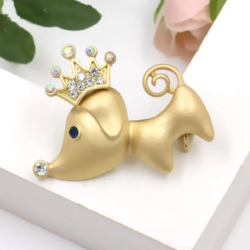 Cute Crown Dog Brooch With Rhinestone