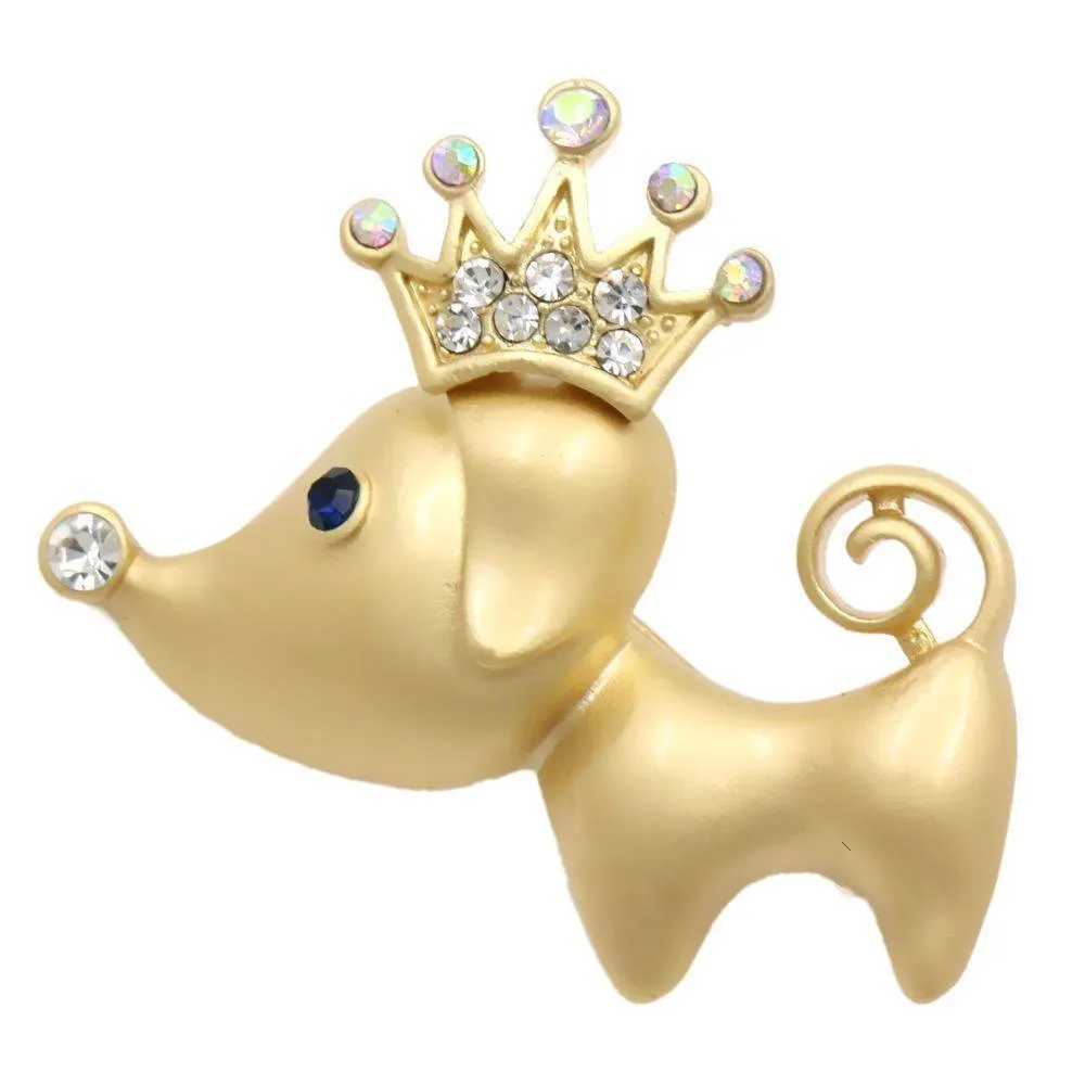 Cute Crown Dog Brooch With Rhinestone