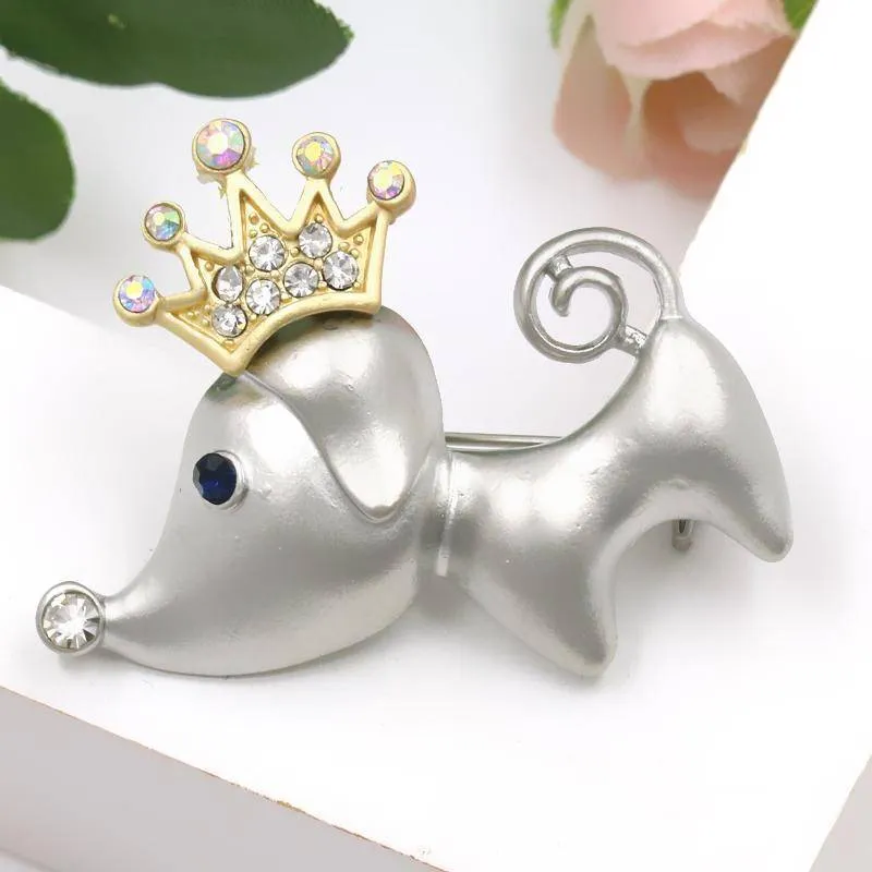 Cute Crown Dog Brooch With Rhinestone