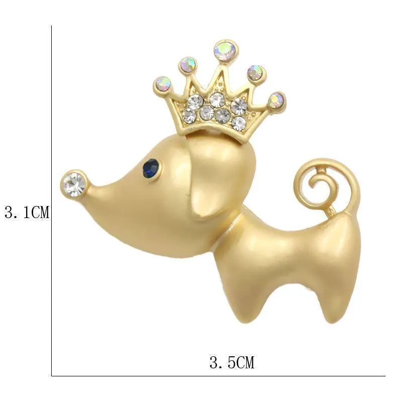 Cute Crown Dog Brooch With Rhinestone