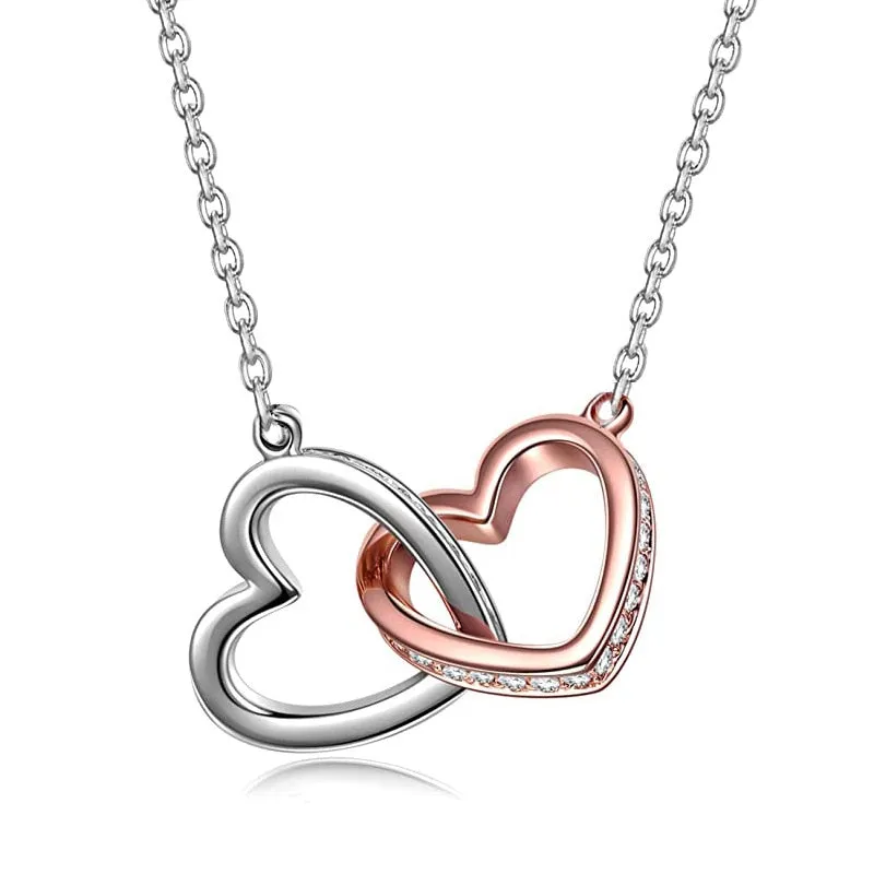 Cute Female Crystal Heart Pendant Necklace Gold Chain