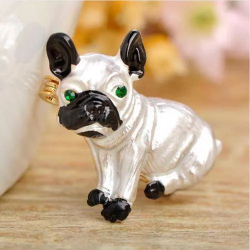 Cute Pug Dog Brooches Green Crystal Eyes Animal Corsage Pins